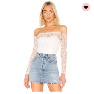 White Lace Off the Shoulder Bodysuit by Superdown